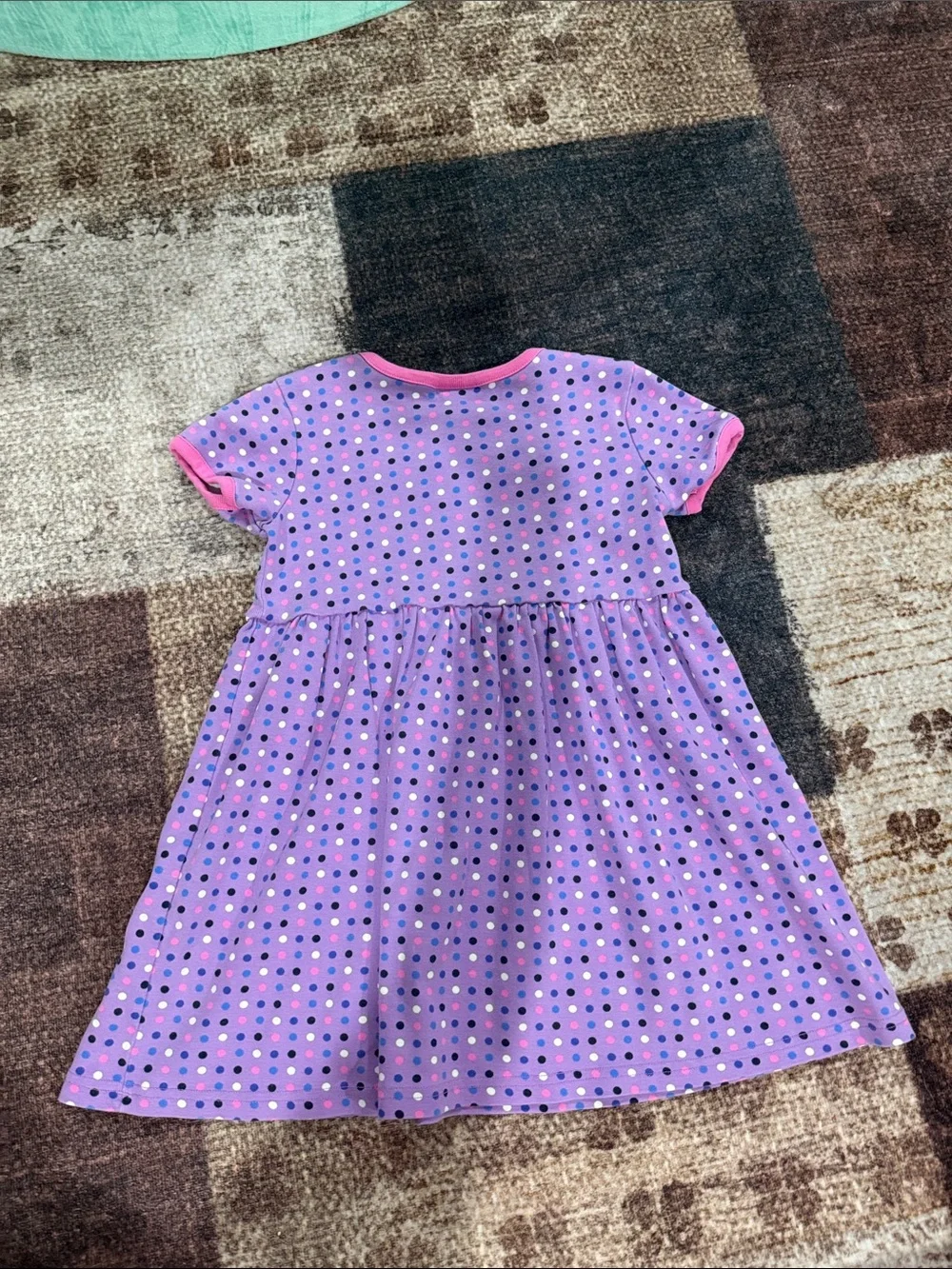 Hanna Andersson Purple Polka Dot Short-Sleeve Dress with Pink Trim